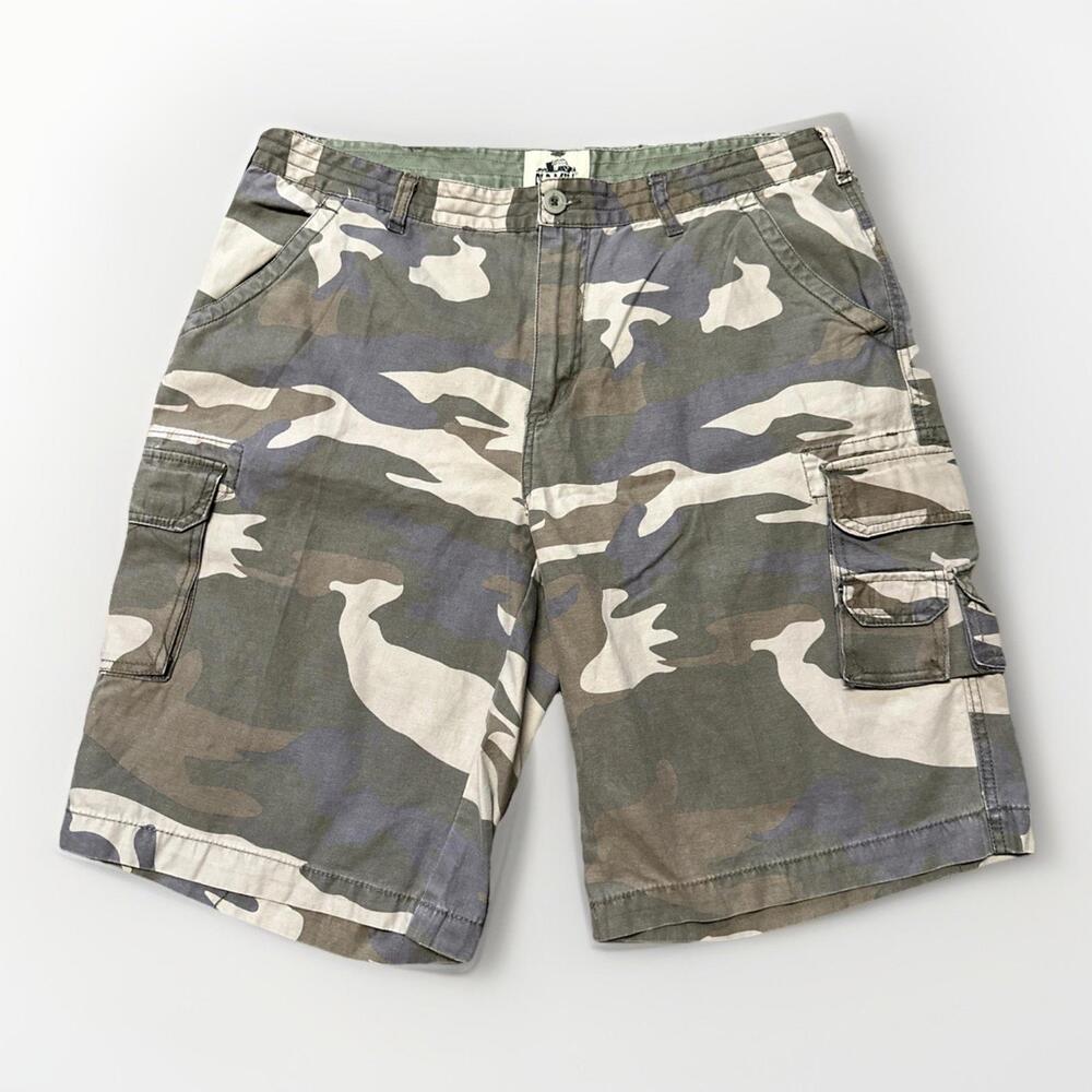 Old Mill Mens‎ Multicolor Camo Flat Front Medium Wash Cargo Shorts Size 38